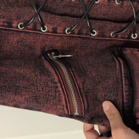 Outcast selenite red denim Mini Dress SIZE L runs small sold out - Picture 6 of 7